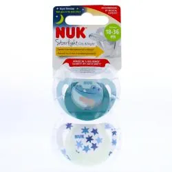 NUK Starlight Jour/nuit - Sucettes 18-36 mois x2 crocodile bleu