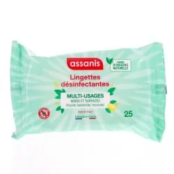 ASSANIS Lingettes - désinfectantes Multi-Usages 25 lingettes