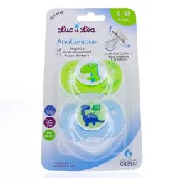 LUC ET LEA 2 Sucettes Silicone Anatomiques 6-18 Mois dinosaures