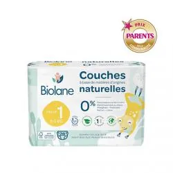 BIOLANE Couches naturelles zéro fuites 12h taille 1 - 2à5kg x28 couches