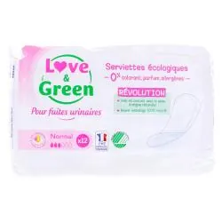 LOVE & GREEN Fuites Urinaires Serviettes Écologiques Normal 12 Serviettes