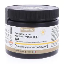 NAT & FORM Collagène Marin Kératine Cynatine HNS 2.5g Cheveux Anti-Chute et Pousse poudre 120g