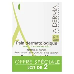 A-DERMA Les indispensables - Pain dermatologique lot de 2 pains x 100g