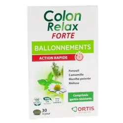 ORTIS Colon Relax Forte Action rapide Ballonements boite de 30 comprimés