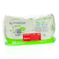 ALPHANOVA Bébé - Lingettes nettoyantes biodégradables et écologiques à l'huiles d'amandes douces Bio lot 3 x 60 lingettes