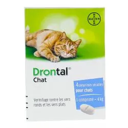 DRONTAL Chat - Vermifuge contre les vers ronds et les vers plats 4 comprimés