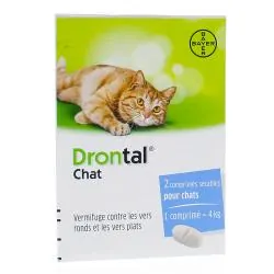 DRONTAL Chat - Vermifuge contre les vers ronds et les vers plats 2 comprimés